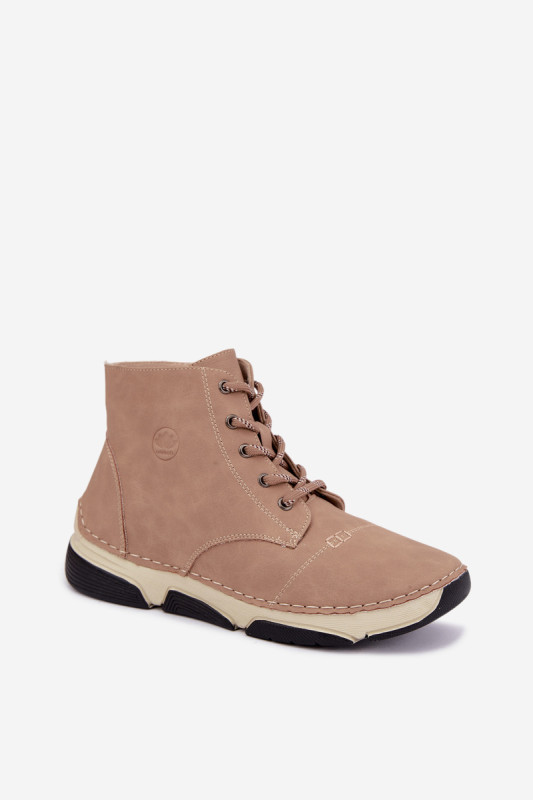Beige gefütterte Stiefelette mit Plateau