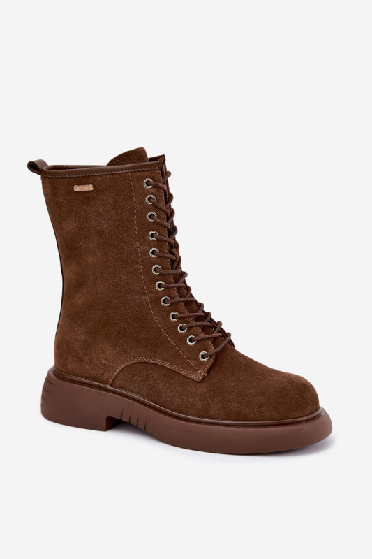 Gefütterte Stiefelette aus Veloursleder mit Plateau, braun