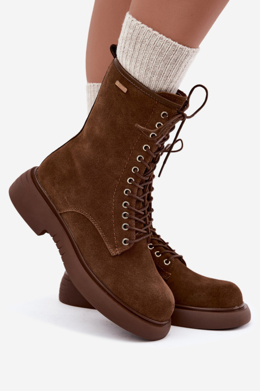 Gefütterte Stiefelette aus Veloursleder mit Plateau, braun