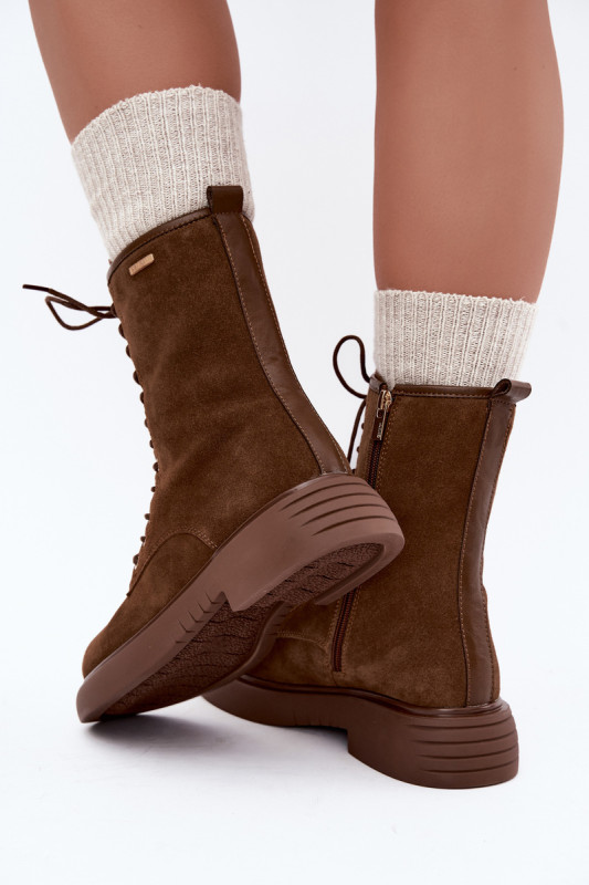 Gefütterte Stiefelette aus Veloursleder mit Plateau, braun