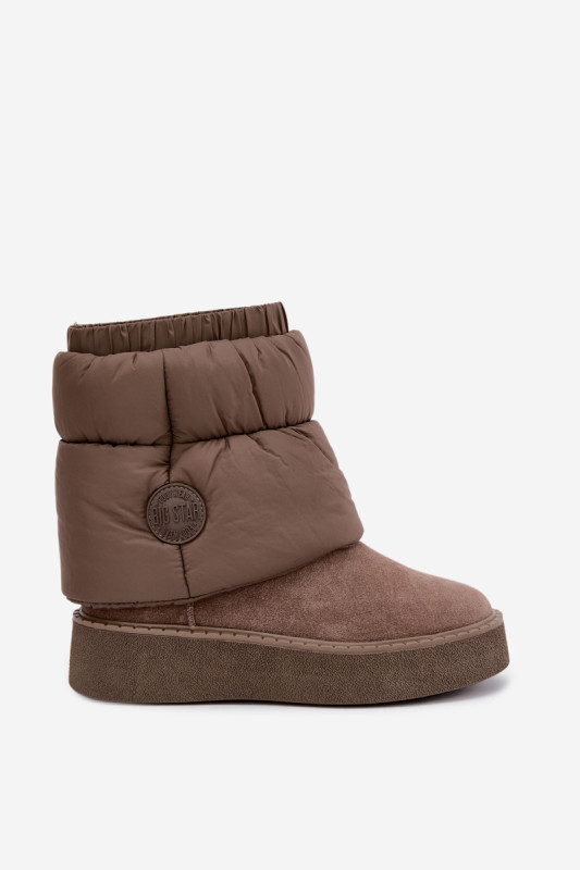 Beige Schneestiefel aus Veloursleder mit Plateau