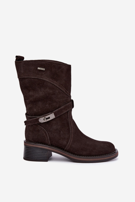 Gefütterte Stiefelette aus Wildleder mit Blockabsatz, braun