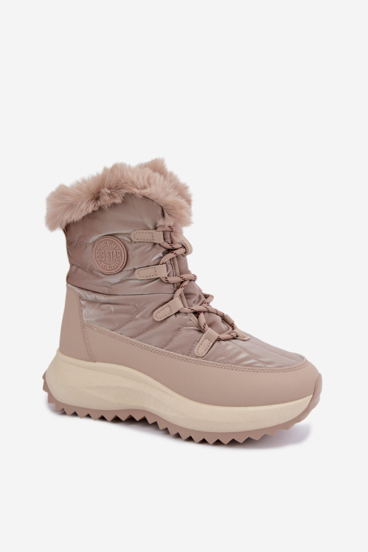 Beige Schneestiefel mit Kunstfell und Plateausohle