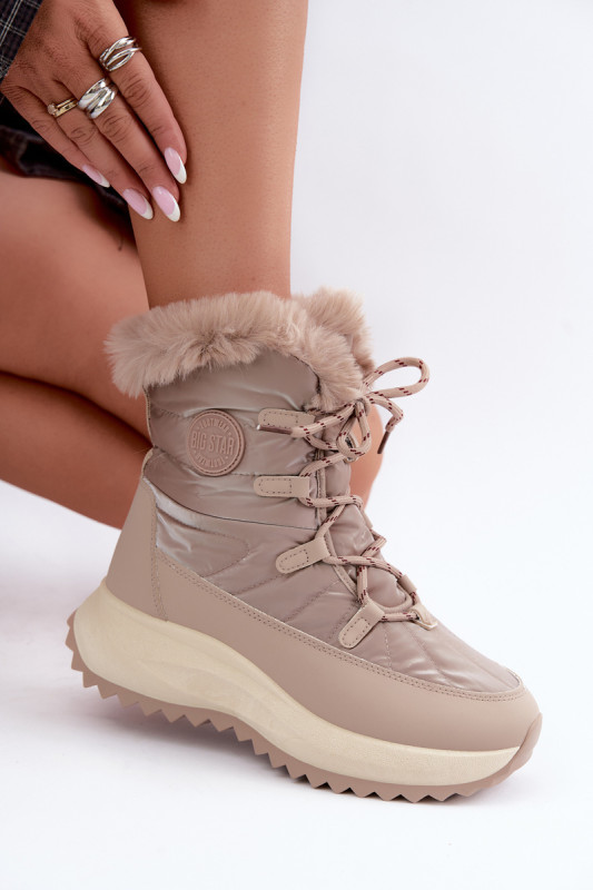 Beige Schneestiefel mit Kunstfell und Plateausohle