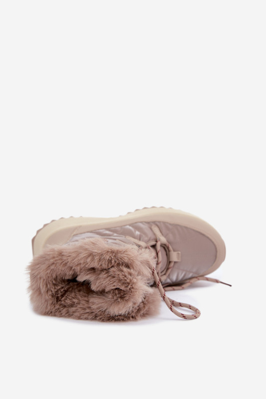 Beige Schneestiefel mit Kunstfell und Plateausohle