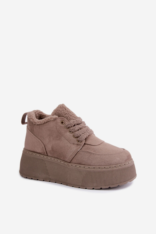 Snowboots mit Lammfell und Plateausohle beige
