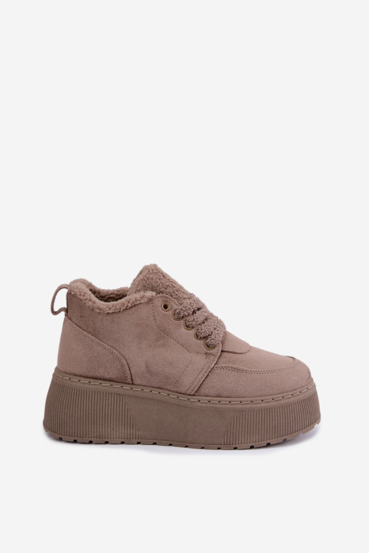 Snowboots mit Lammfell und Plateausohle beige