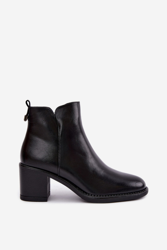 Gefütterte Stiefelette mit Blockabsatz, schwarz, Kunstleder