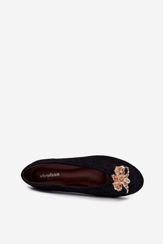 Schwarze Ballerinas mit Schmuckverzierung aus Velourslederimitat