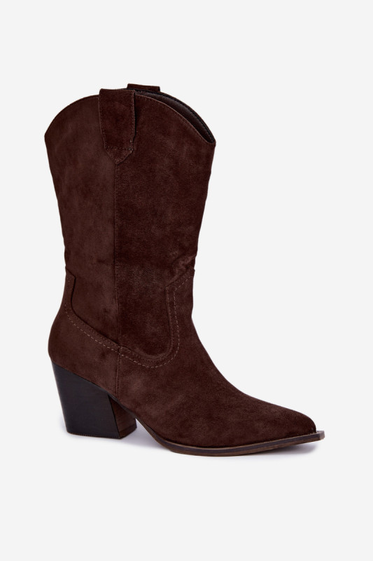 Braune Ankle Boots aus Velourslederimitat mit Blockabsatz