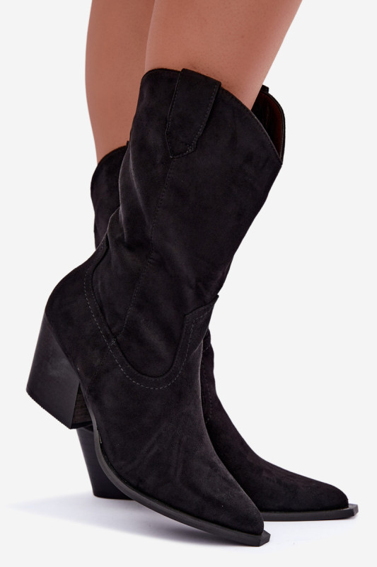 Schwarze Ankle Boots aus Velourslederimitat mit Blockabsatz