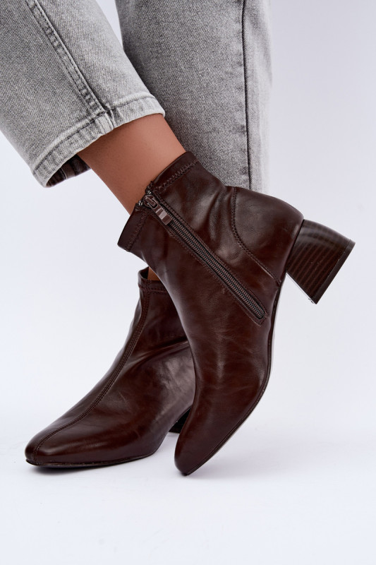 Stiefelette mit Blockabsatz aus Kunstleder, braun
