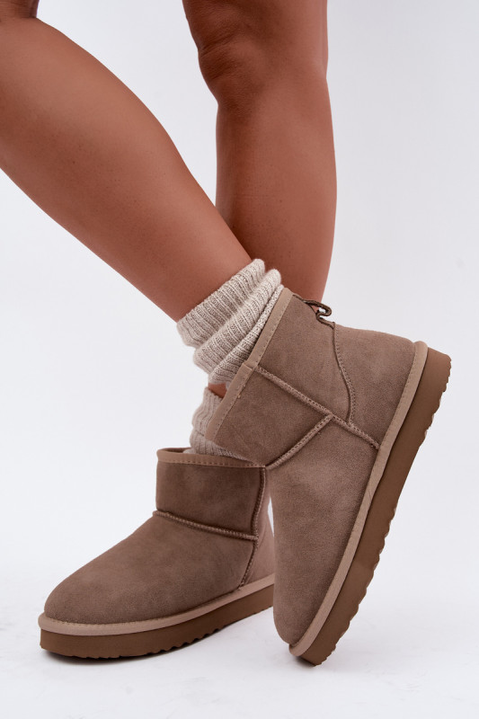 Beige Schneestiefel aus Wildleder mit Fellfutter