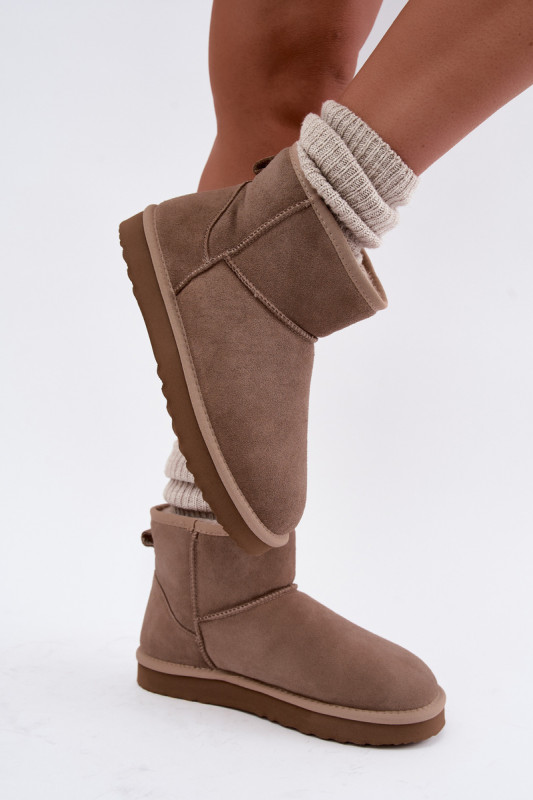 Beige Schneestiefel aus Wildleder mit Fellfutter