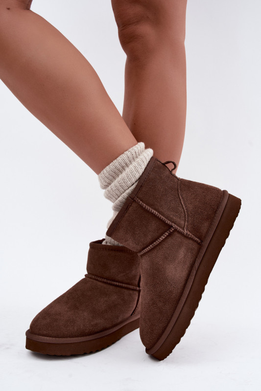 Gefütterte braune Wildleder-Snowboots mit Fell