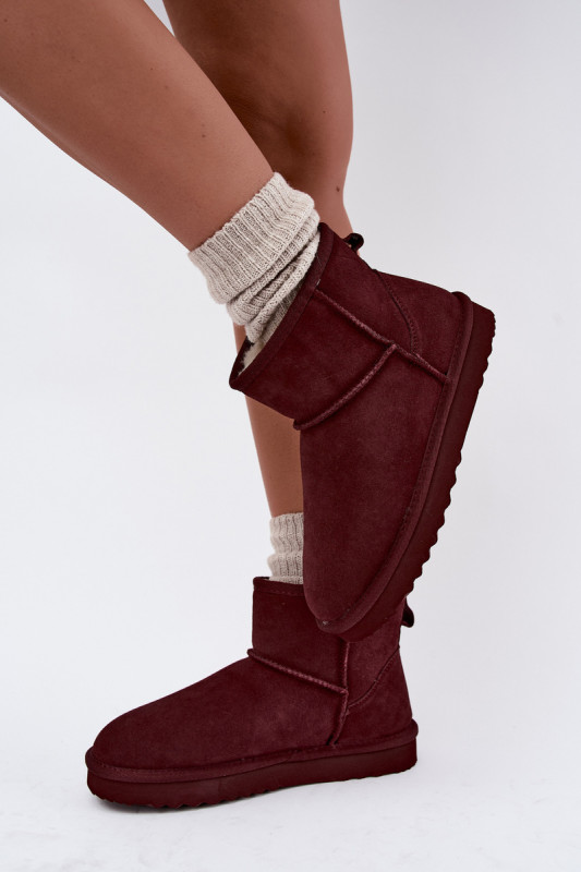 Gefütterte Wildleder-Snowboots mit Fell, bordeaux