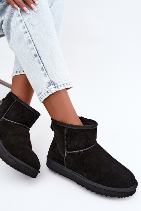 Gefütterte schwarze Wildleder-Snowboots mit Fell