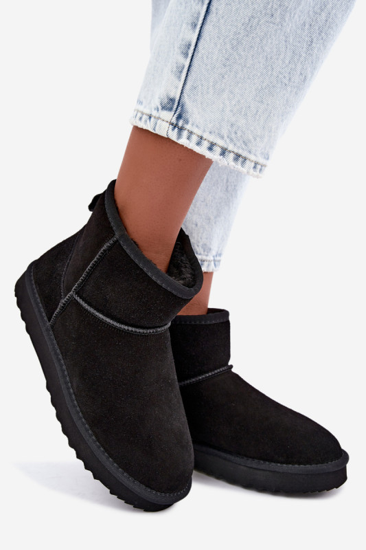 Gefütterte schwarze Wildleder-Snowboots mit Fell