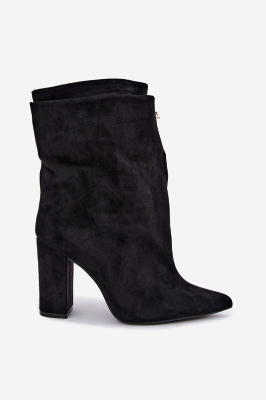 Schwarze gefütterte Stiefelette aus Velourslederimitat mit Blockabsatz