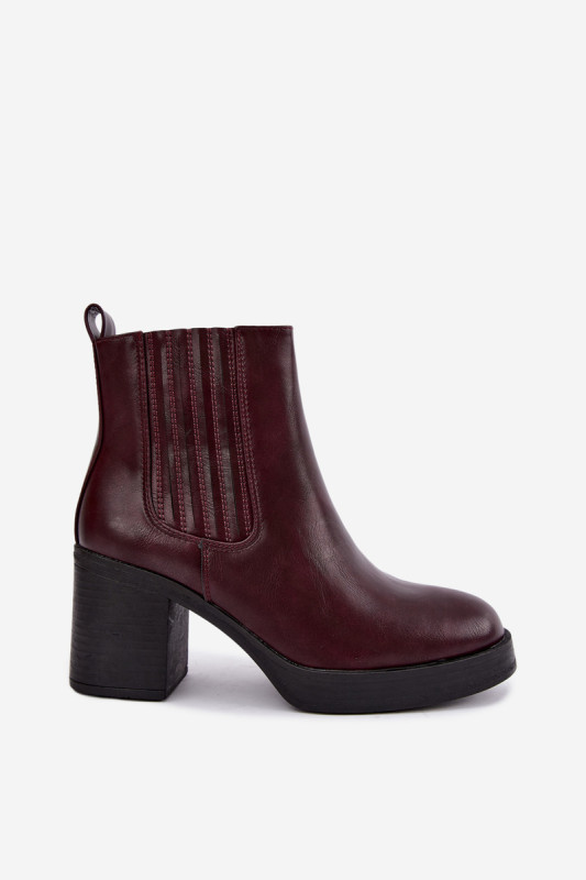 Gefütterte bordeauxrote Stiefelette mit Blockabsatz