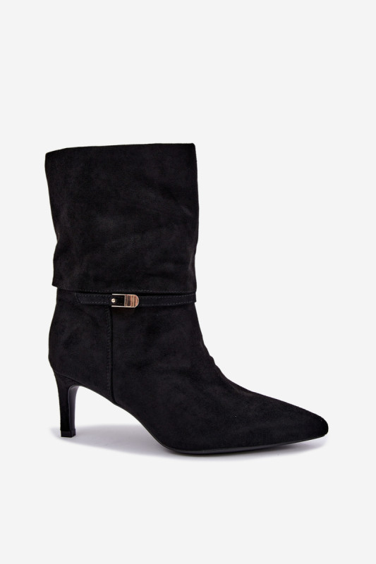 Schwarze gefütterte Stiefelette mit Stiletto-Absatz und Riemen