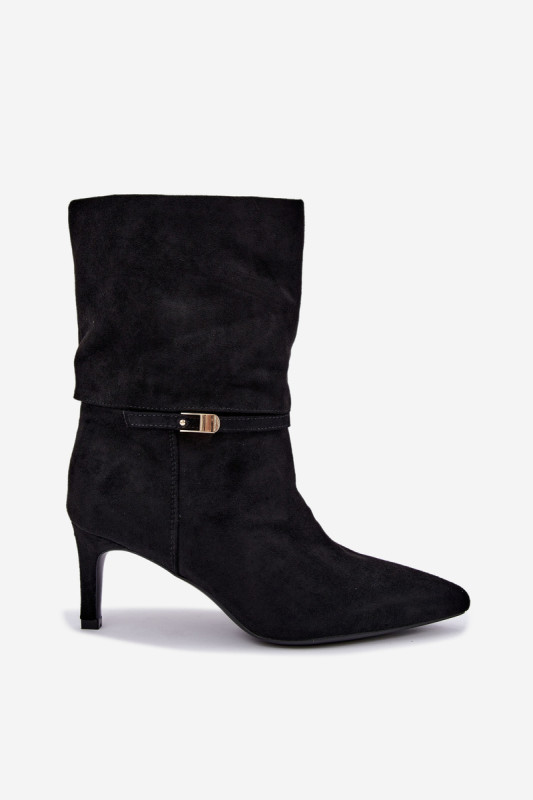 Schwarze gefütterte Stiefelette mit Stiletto-Absatz und Riemen