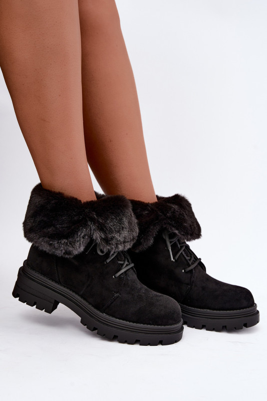 Schwarze gefütterte Ankle-Boots aus Wildlederimitat