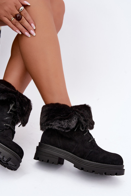 Schwarze gefütterte Ankle-Boots aus Wildlederimitat