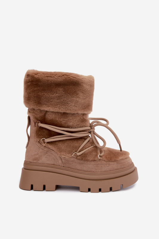 Beige Schneestiefel mit Fellbesatz auf Plateausohle