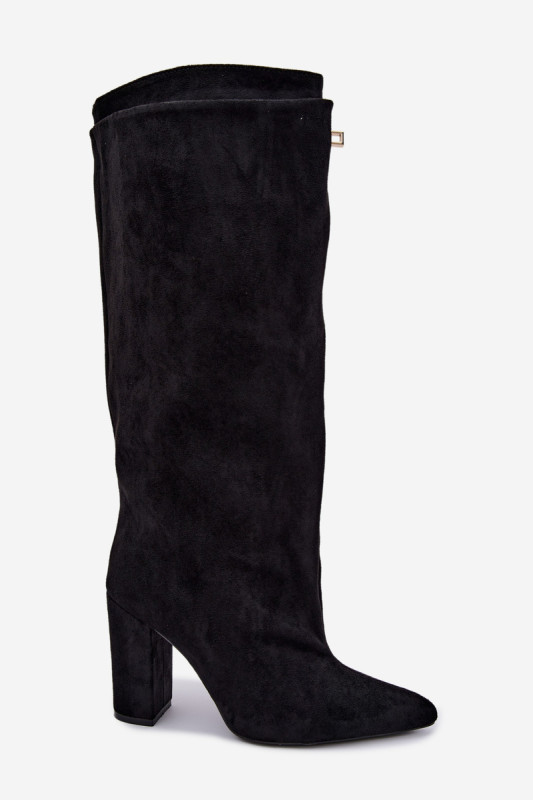 Schwarze Overknee-Stiefel mit doppeltem Schaft und Blockabsatz, gefüttert