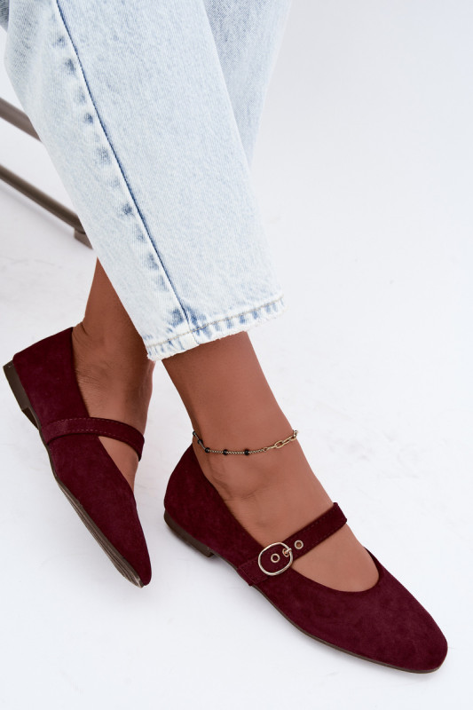 Bordeauxrote Mary Jane Ballerina aus Velourslederimitat