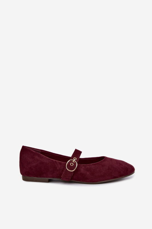 Bordeauxrote Mary Jane Ballerina aus Velourslederimitat
