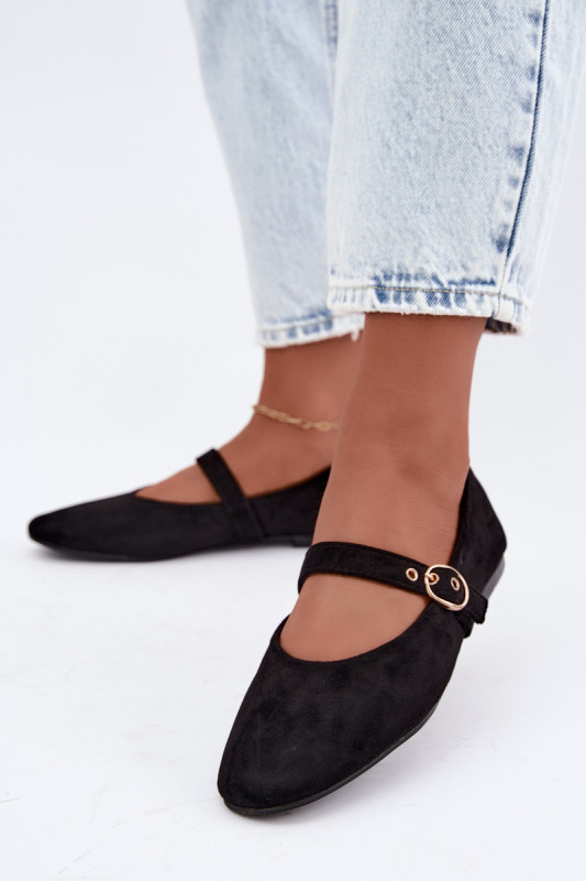 Schwarze Mary Jane Ballerina aus Velourslederimitat
