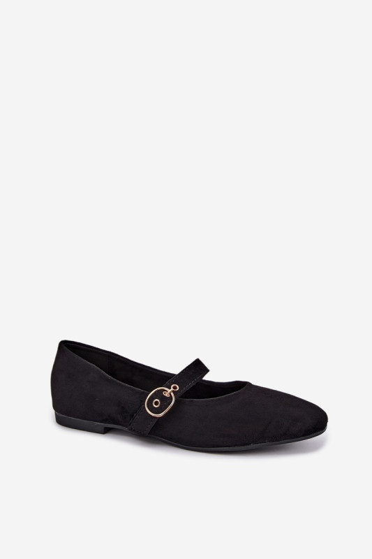 Schwarze Mary Jane Ballerina aus Velourslederimitat