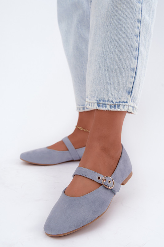 Blaue Mary Jane Ballerina aus Velourslederimitat