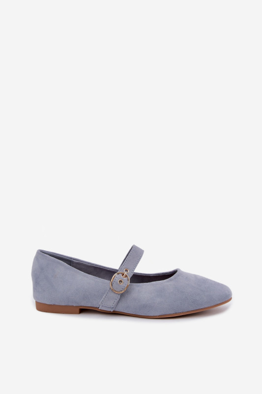 Blaue Mary Jane Ballerina aus Velourslederimitat