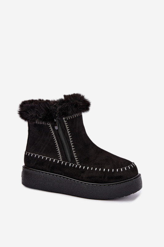 Schwarzer Schneestiefel mit Reißverschluss und Fellbesatz