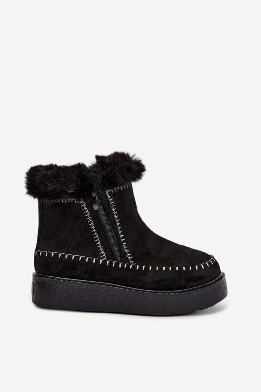 Schwarzer Schneestiefel mit Reißverschluss und Fellbesatz