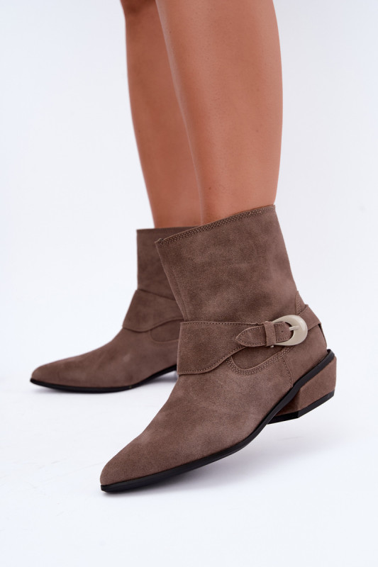 Gefütterte beige Stiefelette aus Wildleder
