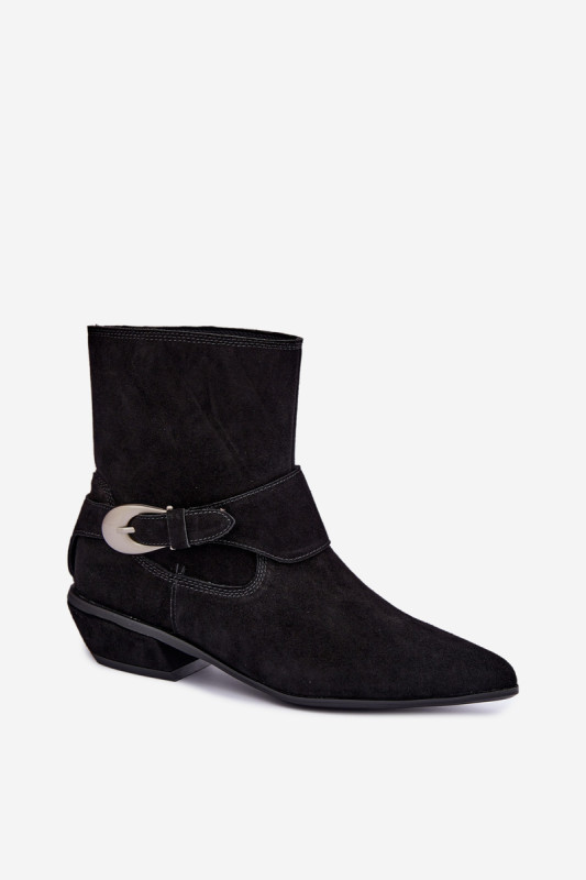 Gefütterte schwarze Ankle Boots aus echtem Veloursleder