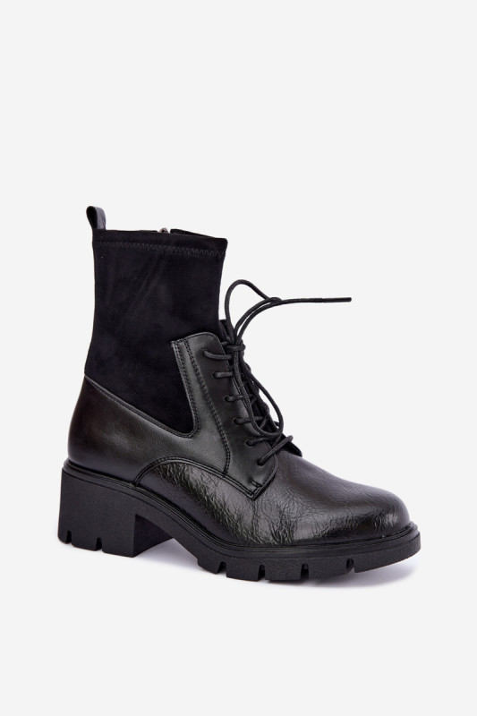 Schwarze gefütterte Stiefelette mit Blockabsatz