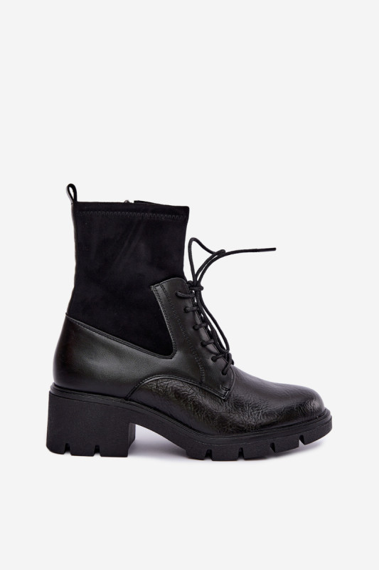 Schwarze gefütterte Stiefelette mit Blockabsatz