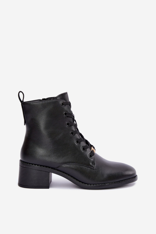 Gefütterte schwarze Schnür-Stiefelette mit Blockabsatz