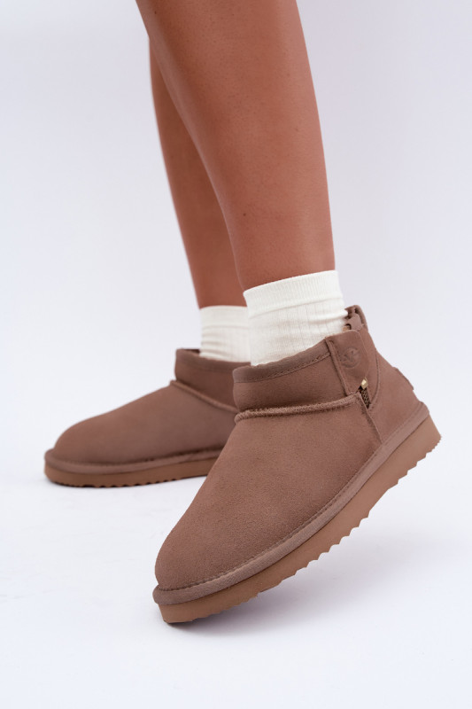 Beige Schneestiefel aus Veloursleder mit Reißverschluss