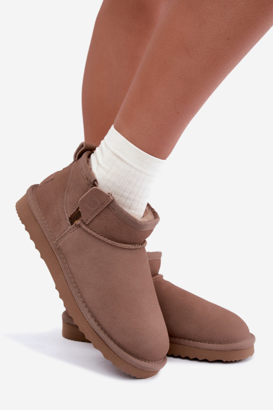 Beige Schneestiefel aus Veloursleder mit Reißverschluss