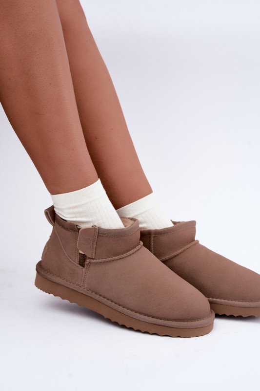 Beige Schneestiefel aus Veloursleder mit Reißverschluss