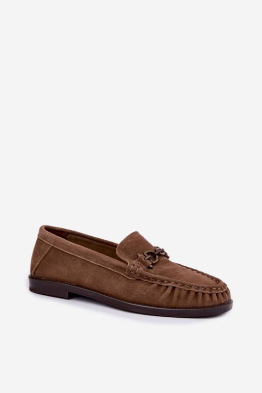 Veloursleder-Mokassin mit Raffung und Zierde, beige