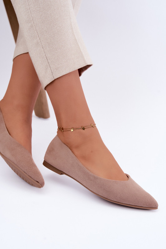 Flache Ballerinas aus beigem Eco-Wildleder
