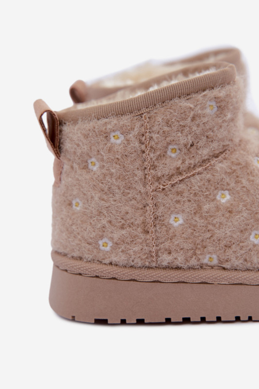 Beige Schneestiefel mit kleinen Blumen und Fell
