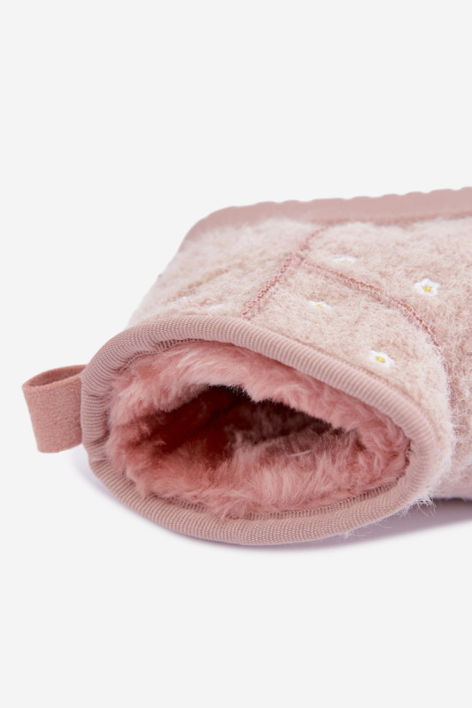 Rosa Schneestiefel mit kleinen Blumen und Fell